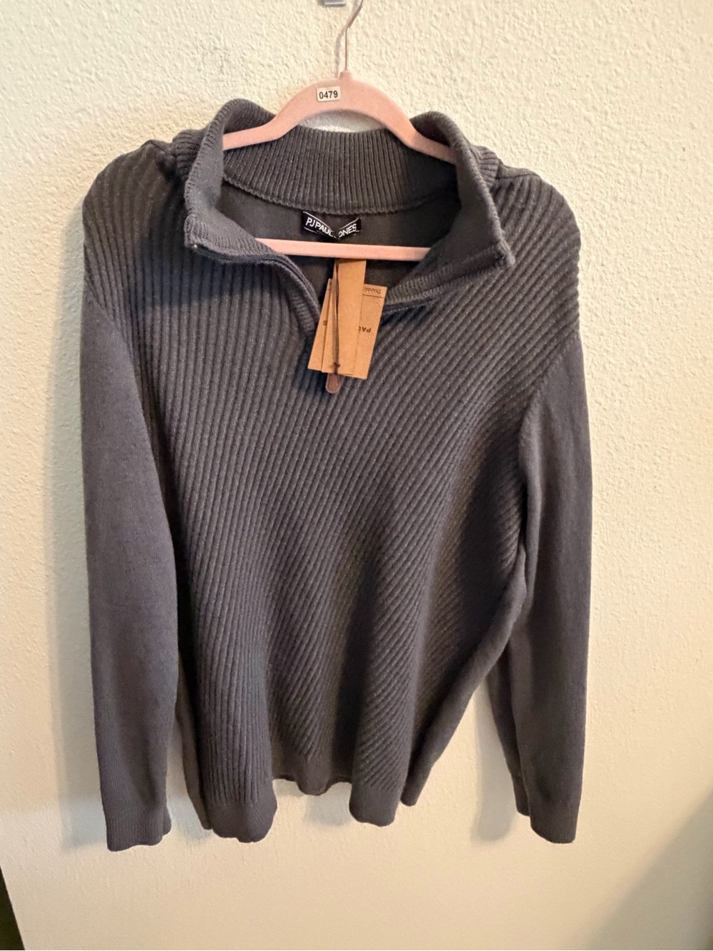 Abella Men's Diagonal Rib Half-Zip Turtleneck Sweater - Charcoal